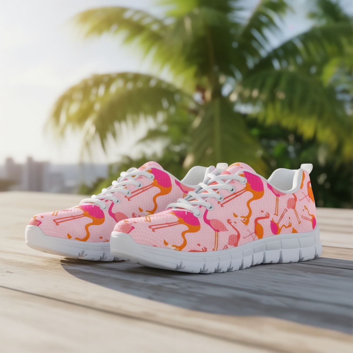 Multicolor pink flamingo sneakers by The Popular Flamingo, featuring vibrant design and casual style for everyday wear.