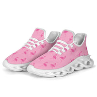 Simple pink flamingo-themed M-Sole sneakers by The Popular Flamingo, showcasing white canvas with pink flamingo accents.