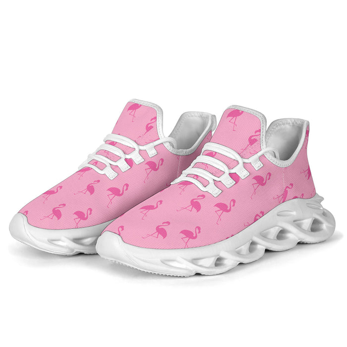 Simple pink flamingo-themed M-Sole sneakers by The Popular Flamingo, showcasing white canvas with pink flamingo accents.