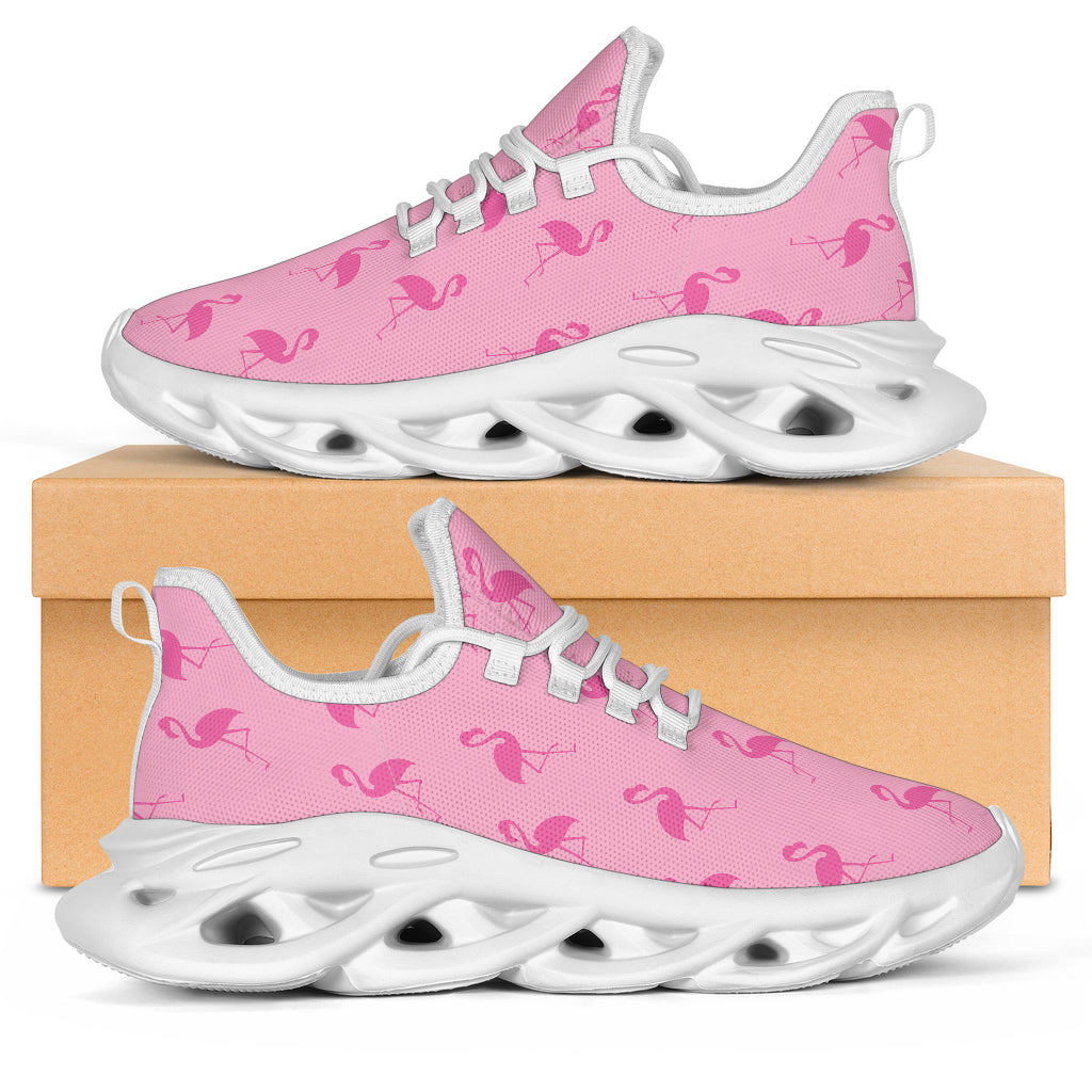 Simple pink flamingo sneakers by The Popular Flamingo with white M-sole, casual slip-on style, and playful flamingo design.