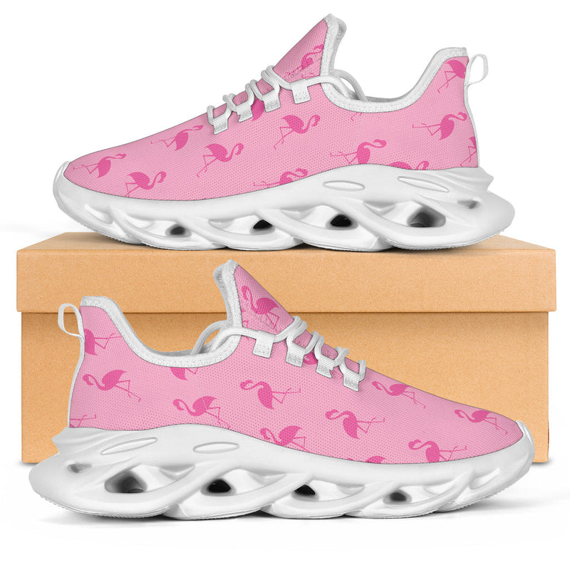 Simple pink flamingo sneakers by The Popular Flamingo with white M-sole, casual slip-on style, and playful flamingo design.