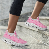 Simple pink flamingo-themed M-Sole sneakers by The Popular Flamingo, featuring white color and casual slip-on style.