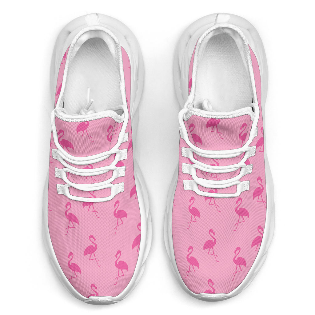 Simple pink flamingo print sneakers by The Popular Flamingo, white canvas with pink flamingo design, casual style, US size 5.
