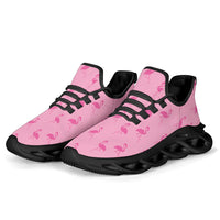 Simple pink flamingo-themed sneakers by The Popular Flamingo, white with pink accents, featuring comfortable M-Sole design.