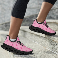Simple pink flamingo sneakers by The Popular Flamingo with white M-Sole, showing the casual design and pink flamingo details.