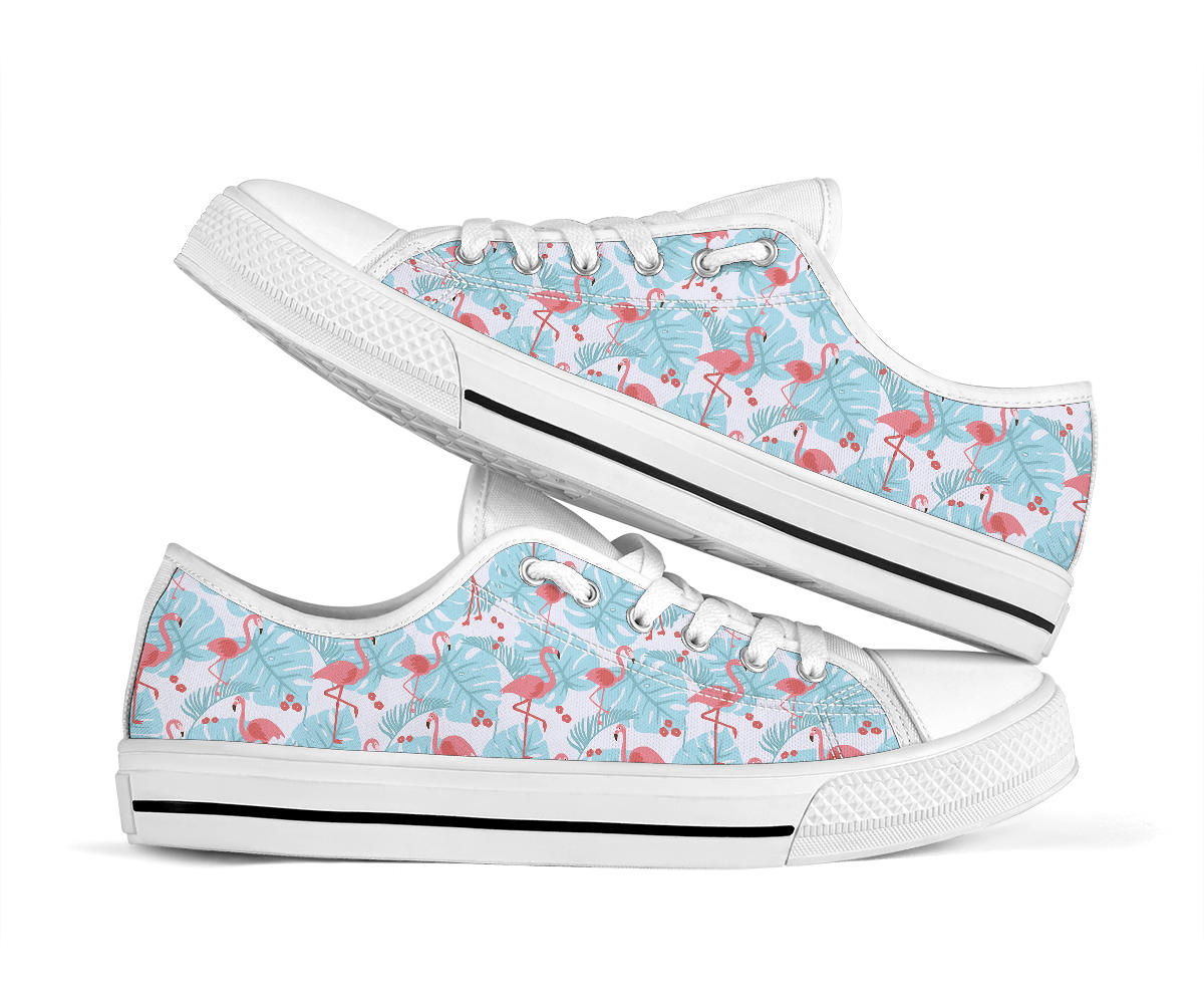 Flamingo Blue Floral Low Top Shoes by The Popular Flamingo, women’s size US 5.5, with vibrant floral pattern and casual design.