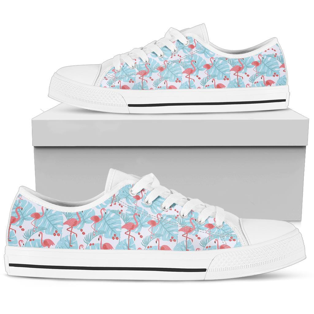 Flamingo Blue Floral low top shoes for women by The Popular Flamingo, showcasing a vibrant floral pattern and casual sneaker style.