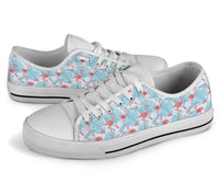 Flamingo Blue Floral Low Top Shoes for women by The Popular Flamingo, featuring a vibrant floral pattern and casual low-top design.