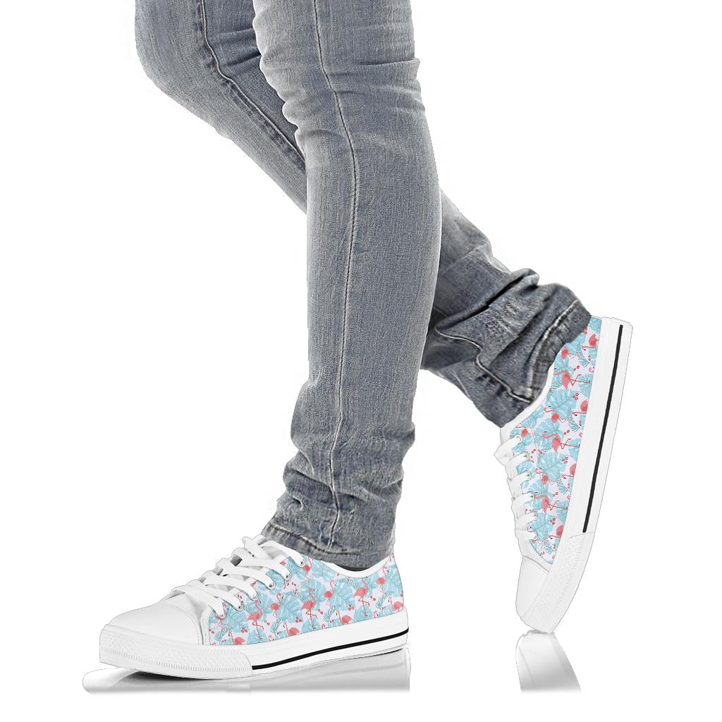 Flamingo Blue Floral low top shoes for women by The Popular Flamingo, showcasing a vibrant floral pattern and casual slip-on style.