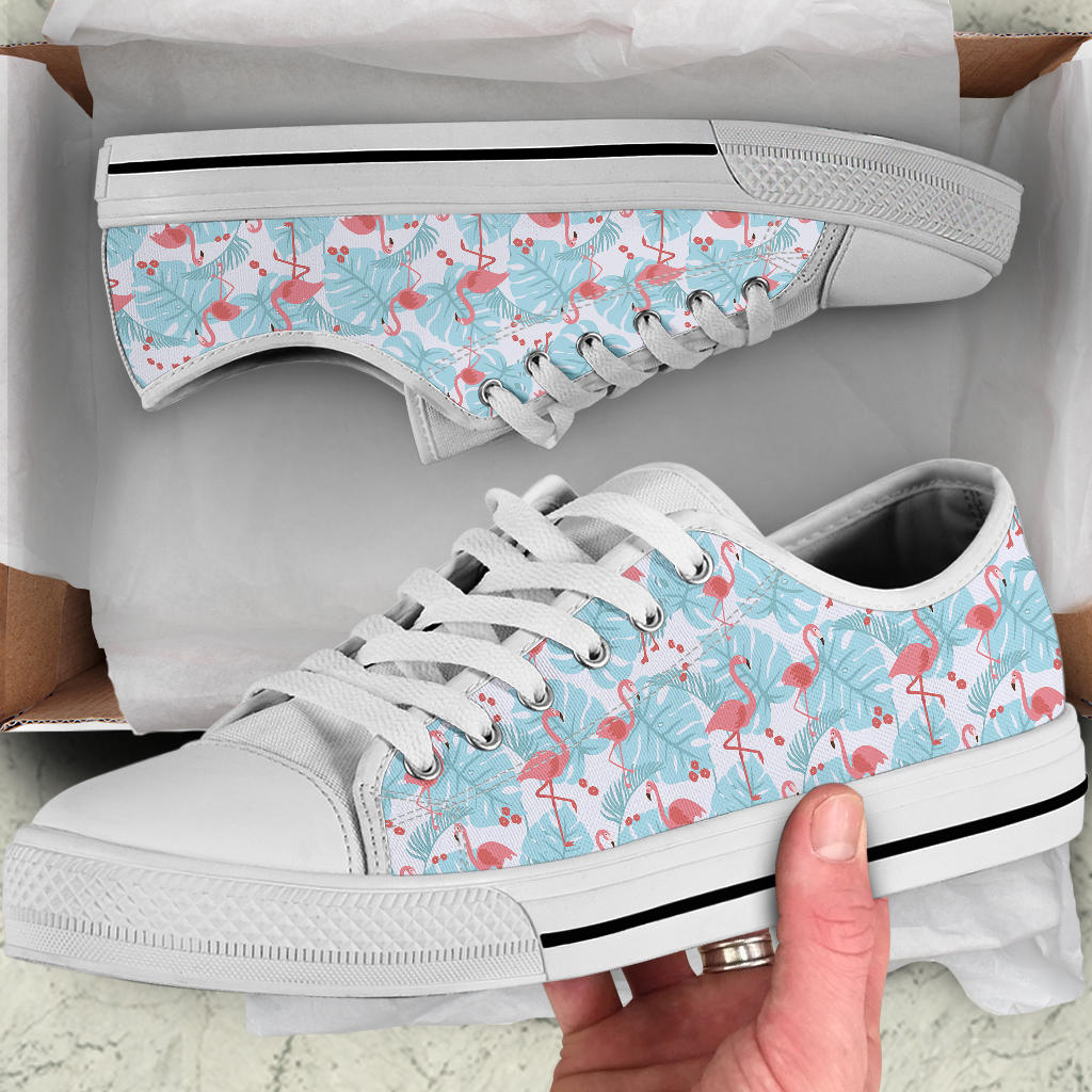 Flamingo Blue Floral Low Top Shoes for women by The Popular Flamingo, featuring a vibrant floral pattern and casual design.