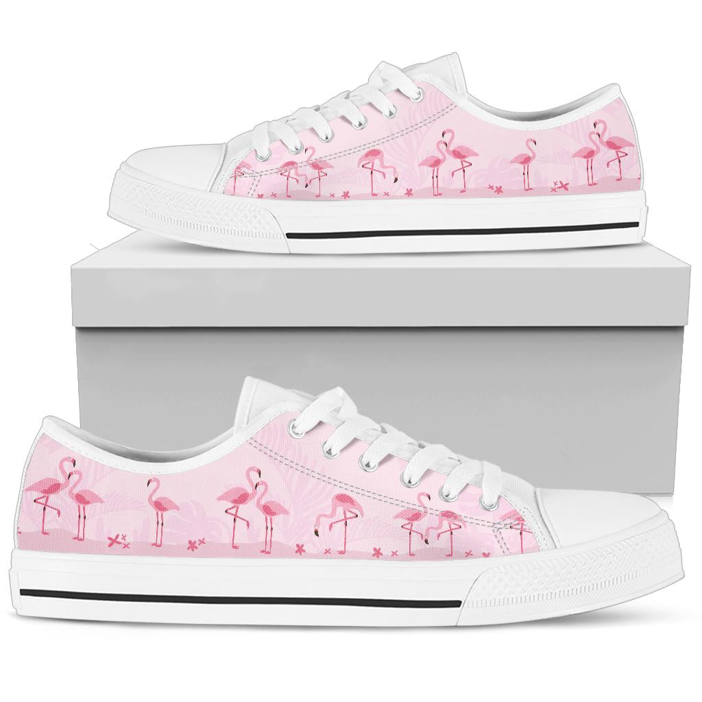 Pink Flamingo low top shoes for women by The Popular Flamingo, featuring a pink flamingo design and casual sneaker style.