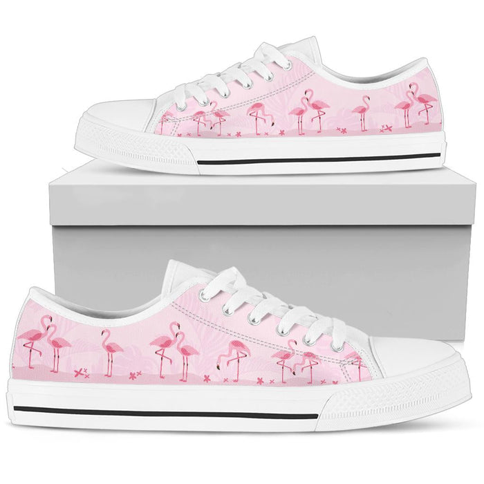 Pink Flamingo low top shoes for women by The Popular Flamingo, featuring a pink flamingo design and casual sneaker style.