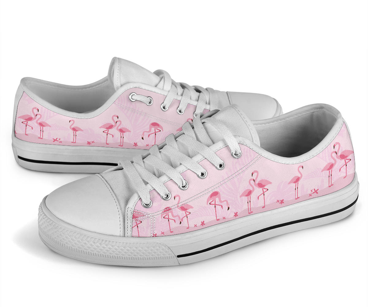 Pink Flamingo low top shoes for women by The Popular Flamingo, featuring a pink flamingo design and casual sneaker style.