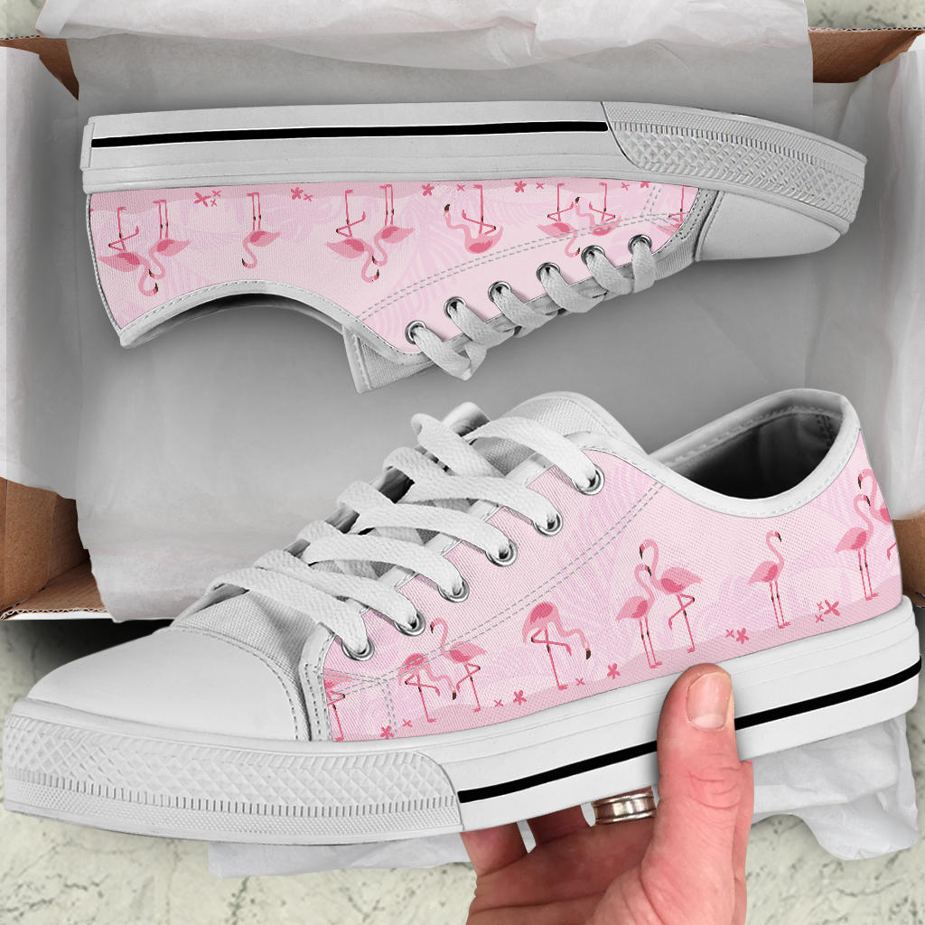 Pink Flamingo low top shoes for women by The Popular Flamingo, featuring a vibrant pink flamingo design and comfortable casual style.