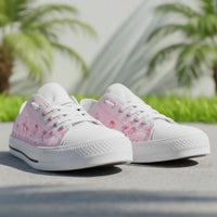 Pink Flamingo low top shoes for women by The Popular Flamingo, featuring a vibrant pink flamingo design, US size 5.5.