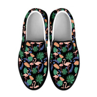 Flamingo Exotic Floral Slip-Ons for women, featuring vibrant floral pattern and comfortable casual design by The Popular Flamingo.