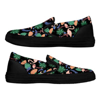 Flamingo Exotic Floral slip-on shoes for women, featuring vibrant floral pattern and comfortable design from The Popular Flamingo.