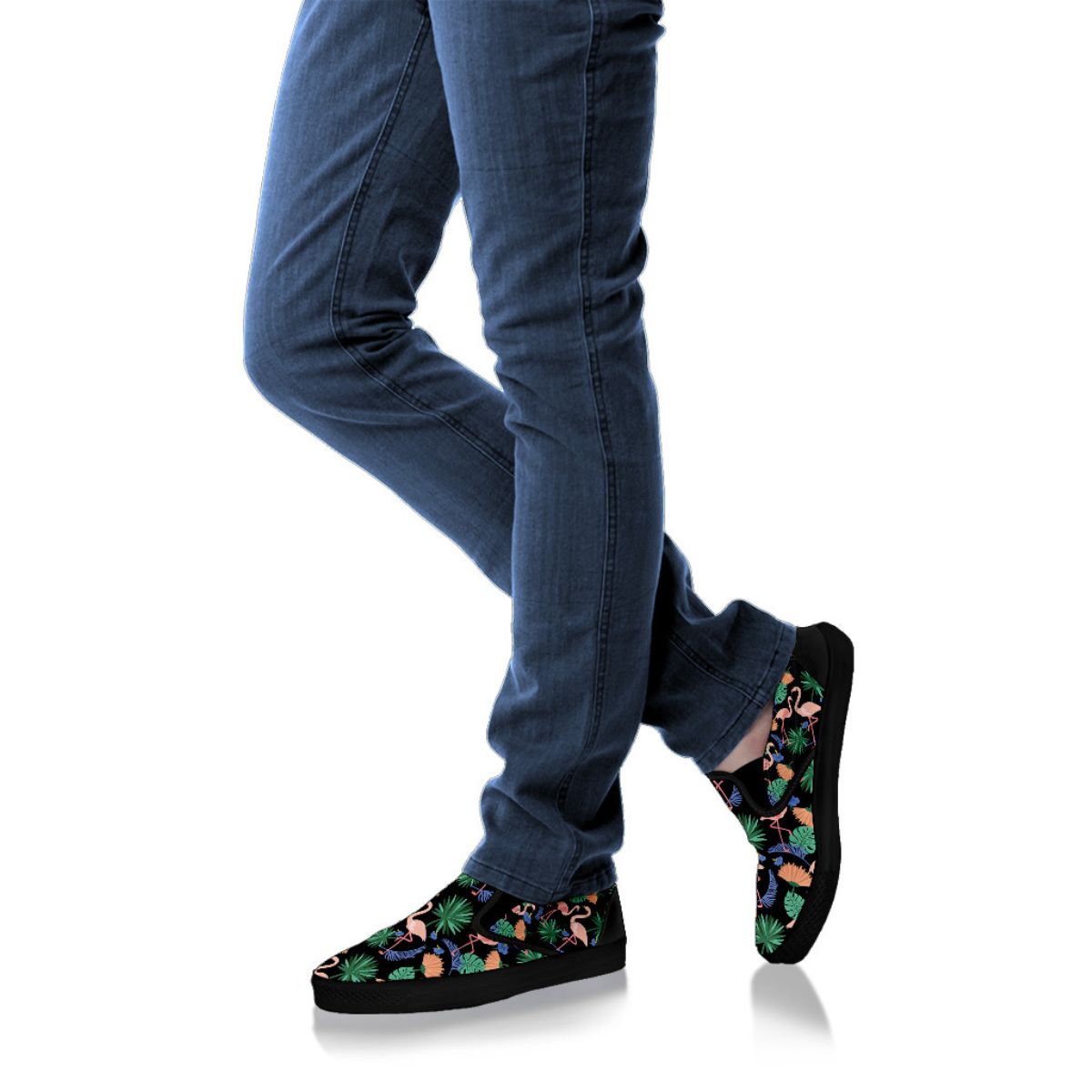 Flamingo Exotic Floral Slip-Ons for women, featuring vibrant floral pattern and casual slip-on style by The Popular Flamingo.