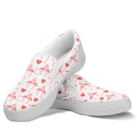 Pink Flamingo Love slip-on shoes for women by The Popular Flamingo, featuring a playful flamingo design and comfortable slip-on style.