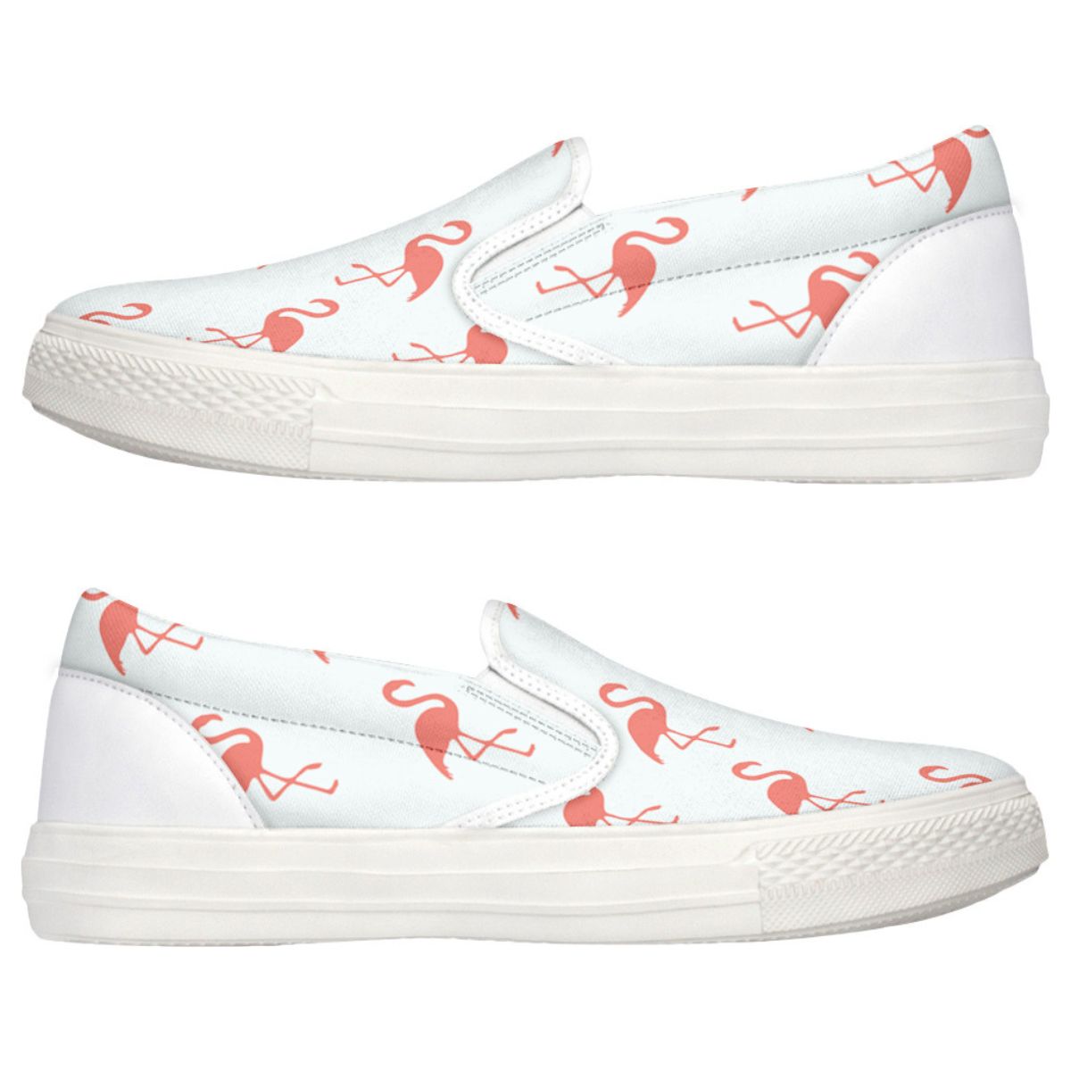 Women's Simple Flamingo Slip-Ons by The Popular Flamingo, white casual shoes with flamingo design, size US 6 / EU 36.