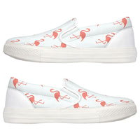 Women's Simple Flamingo Slip-Ons by The Popular Flamingo, white casual shoes with flamingo design, size US 6 / EU 36.