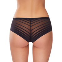 Black silk women's panties with a medium waist, featuring smooth fabric and comfortable fit from Lornea.