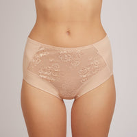 Nude high-waisted slip panties by Lornea, Crystal Curve collection, showcasing smooth fit and elegant design for women.