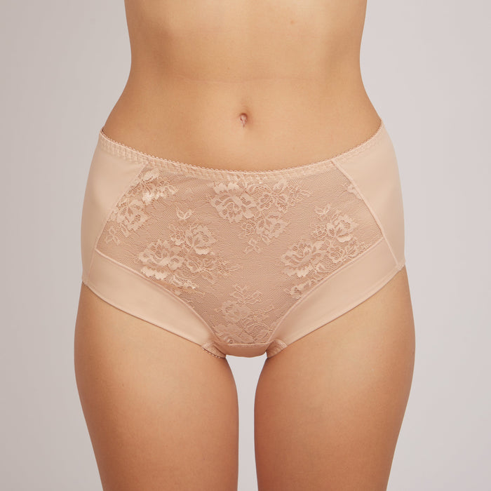 Nude high-waisted slip panties by Lornea, Crystal Curve collection, showcasing smooth fit and elegant design for women.