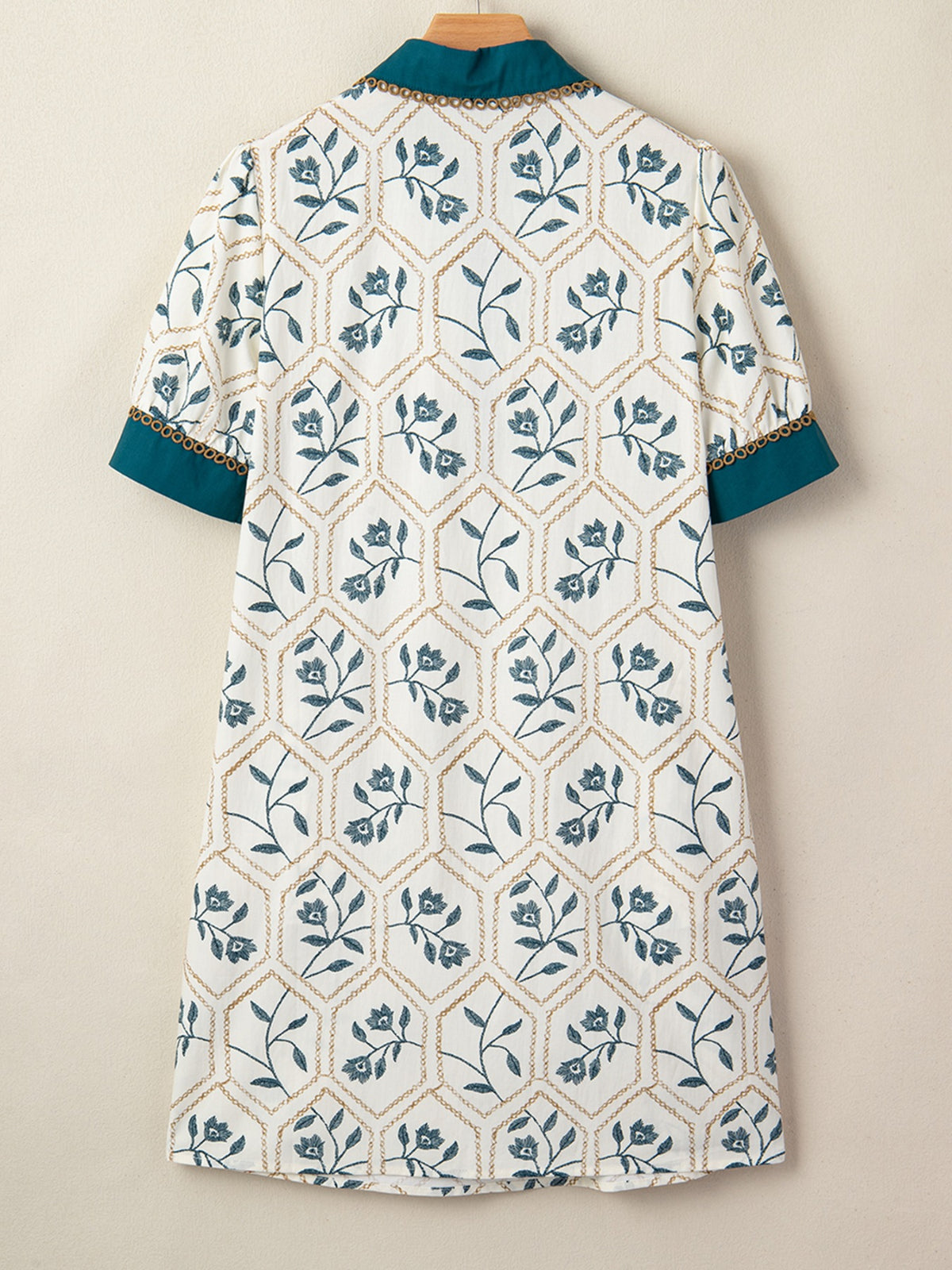 Air Force blue floral print polo collar casual mini dress by Trendsi, featuring a relaxed fit and vibrant floral pattern.