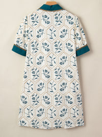 Air Force blue floral print polo collar casual mini dress by Trendsi, featuring a relaxed fit and vibrant floral pattern.
