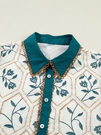 Air force blue floral print mini dress with polo collar, casual style from Trendsi, perfect for relaxed summer wear.
