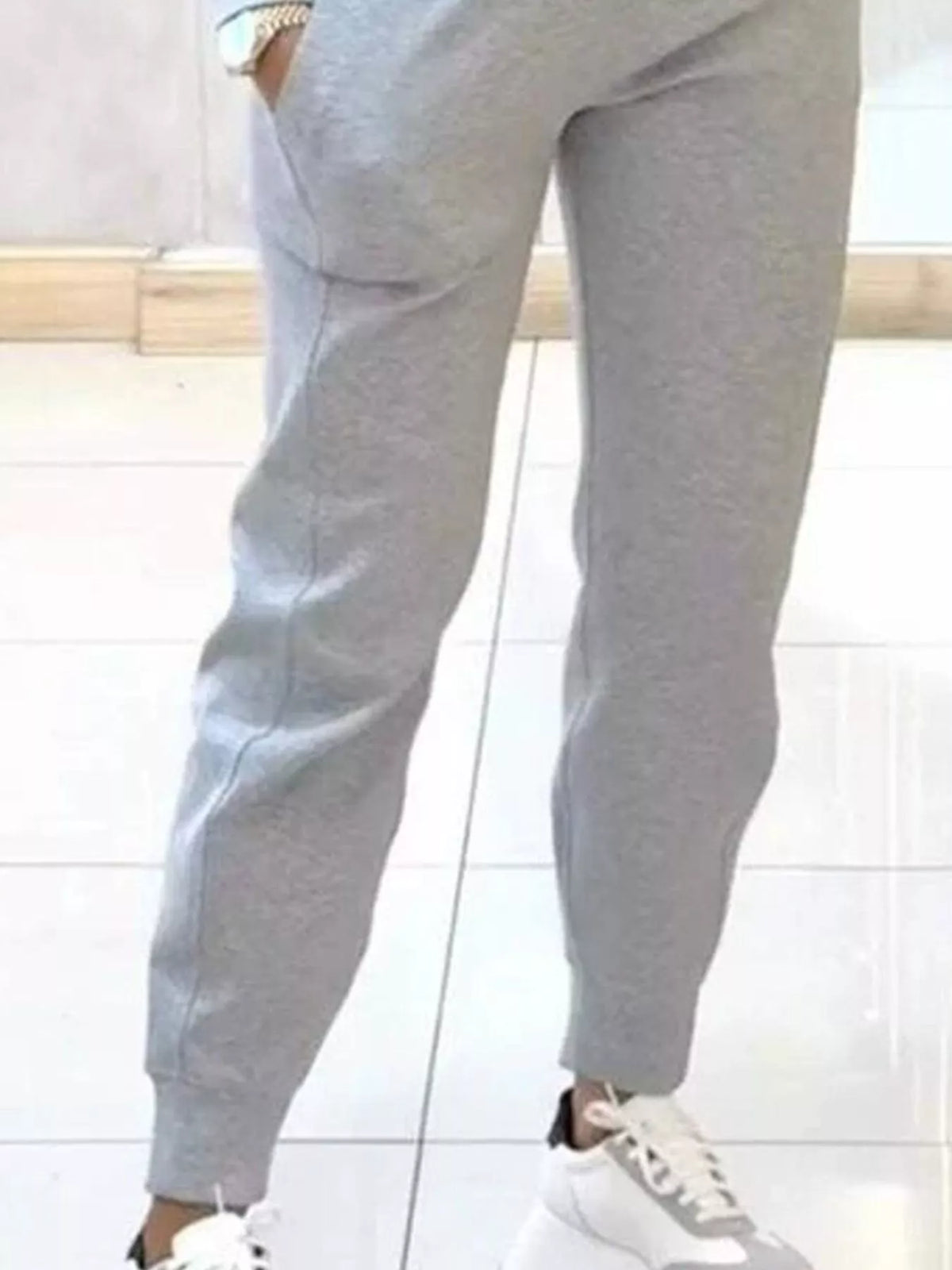 Trendsi apricot casual chic cropped sweatshirt and matching jogger set, comfortable and stylish for everyday wear.