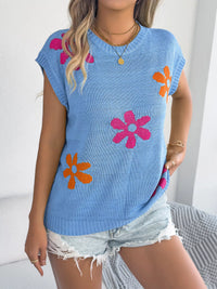 Apricot Flower Round Neck Sweater by Trendsi, shown in a cozy knit with floral pattern and long sleeves.