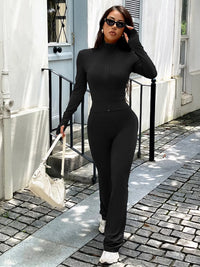 Trendsi zip-up long sleeve active outerwear and matching pants set, comfortable athletic clothing for casual or workout wear.