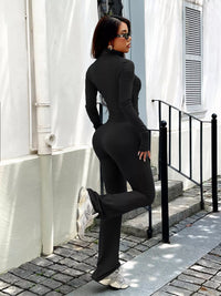 Trendsi zip-up long sleeve outerwear and matching pants active set, shown on a model, designed for comfortable activewear.