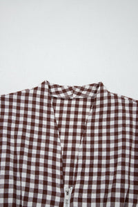 Cerise Gingham Zip-Front Midi Dress by Trendsi, featuring a stylish fold-over collar and front zipper, casual and chic for summer.