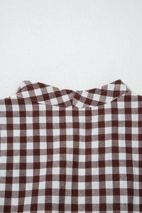 Cerise gingham zip-front midi dress by Trendsi featuring a fitted waist and midi length, perfect for casual or semi-formal wear.