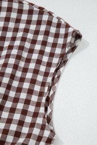 Cerise gingham zip-front midi dress from Trendsi, featuring a fitted waist, short sleeves, and a stylish front zipper.