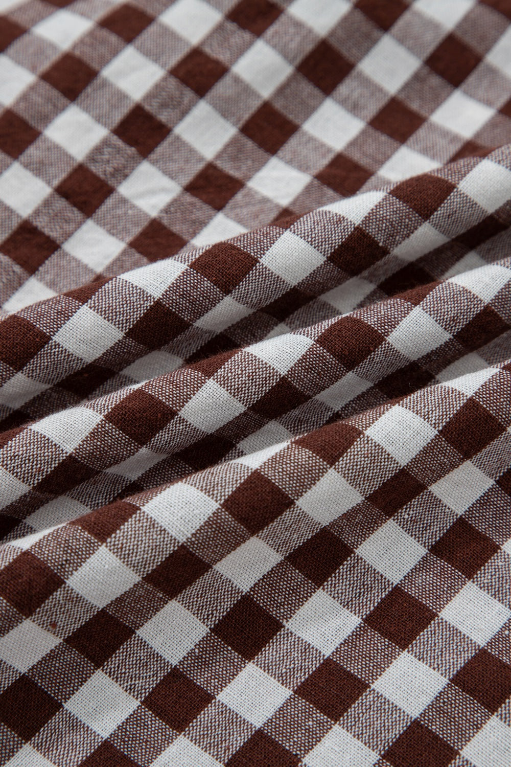 Cerise gingham zip-front midi dress by Trendsi, featuring a fitted waist, short sleeves, and a classic pattern.