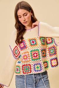 Colorful granny crochet lace sweater top in multiple shades from Trendsi, featuring a stylish, textured crochet design.