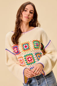 Multi-color granny crochet lace sweater top by Trendsi, featuring intricate lace details and a cozy, stylish fit.