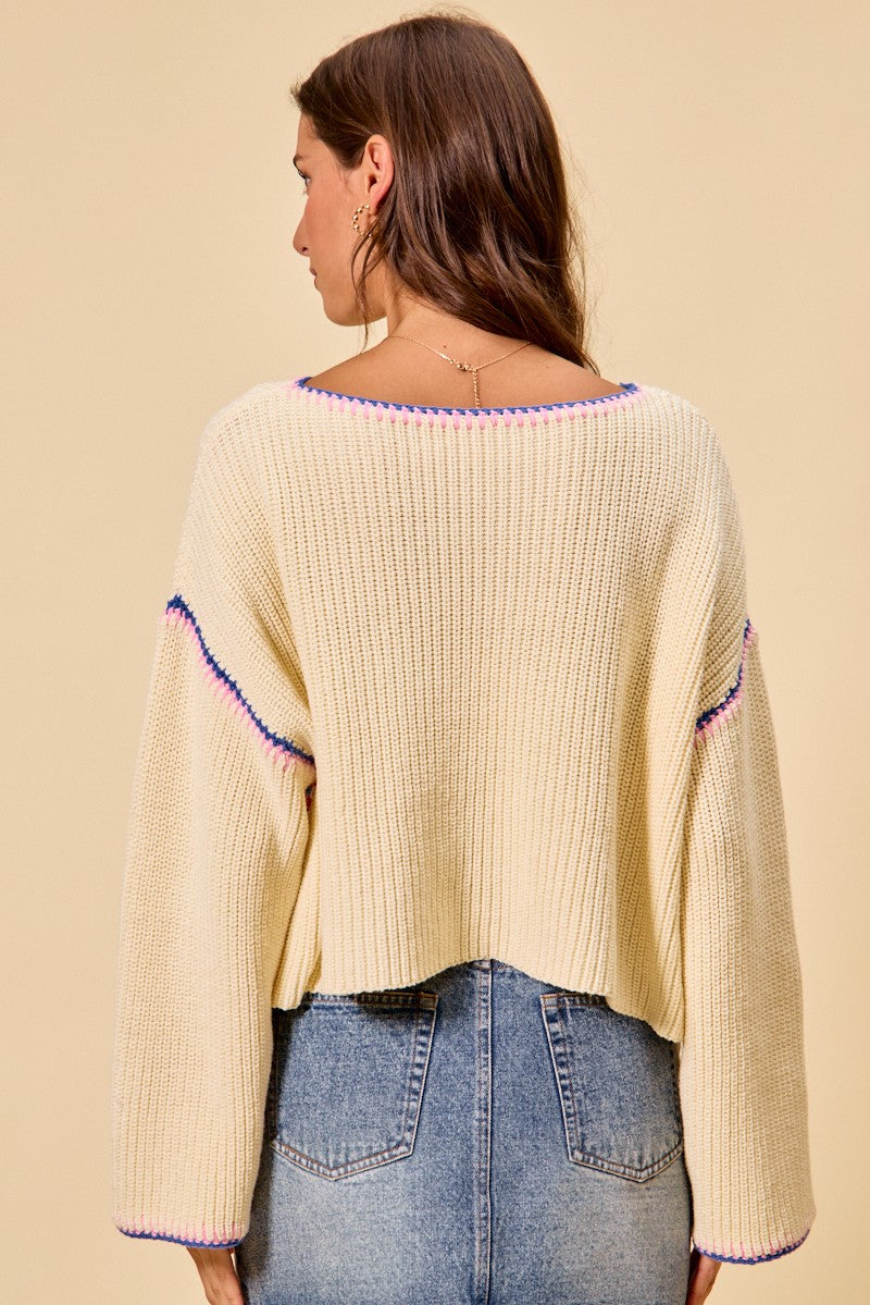 Multi-color granny crochet lace sweater top from SO ME by Trendsi, featuring intricate lace details and a cozy fit.