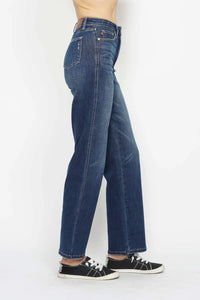Dark wash Judy Blue full-size high waist tummy control jeans with sleek fit and classic five-pocket design.