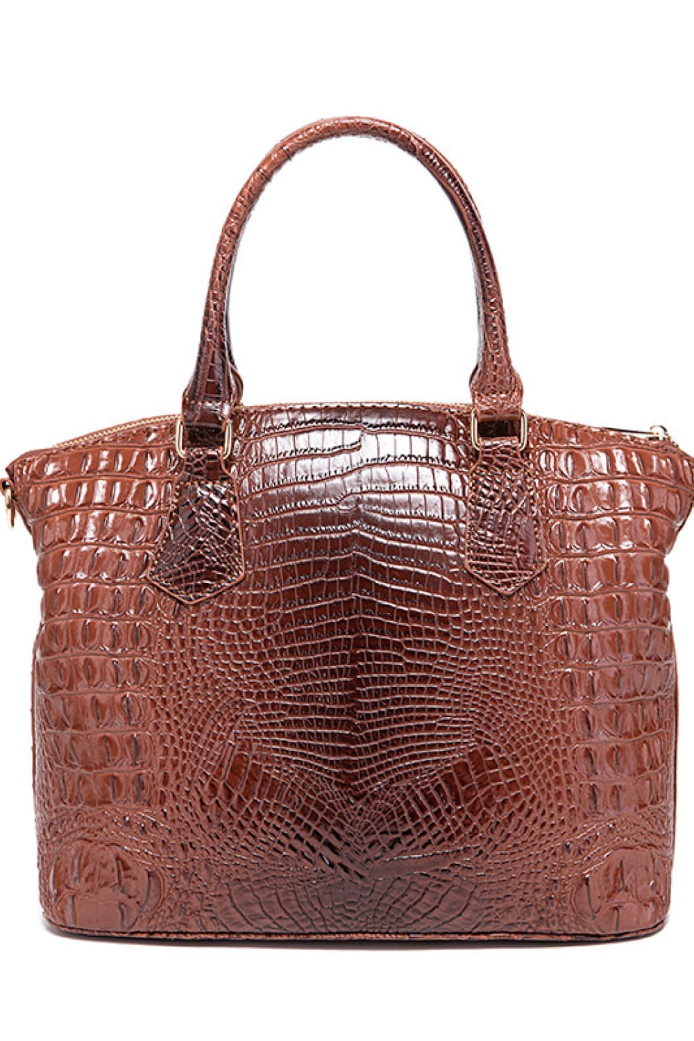Trendsi PU leather handbag with top handles, gold hardware, and spacious interior on a neutral background.