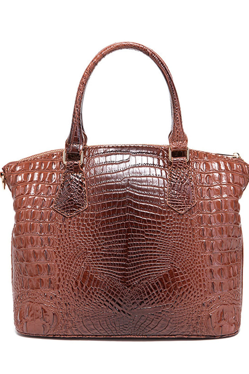 Trendsi PU leather handbag with top handles, gold hardware, and spacious interior on a neutral background.