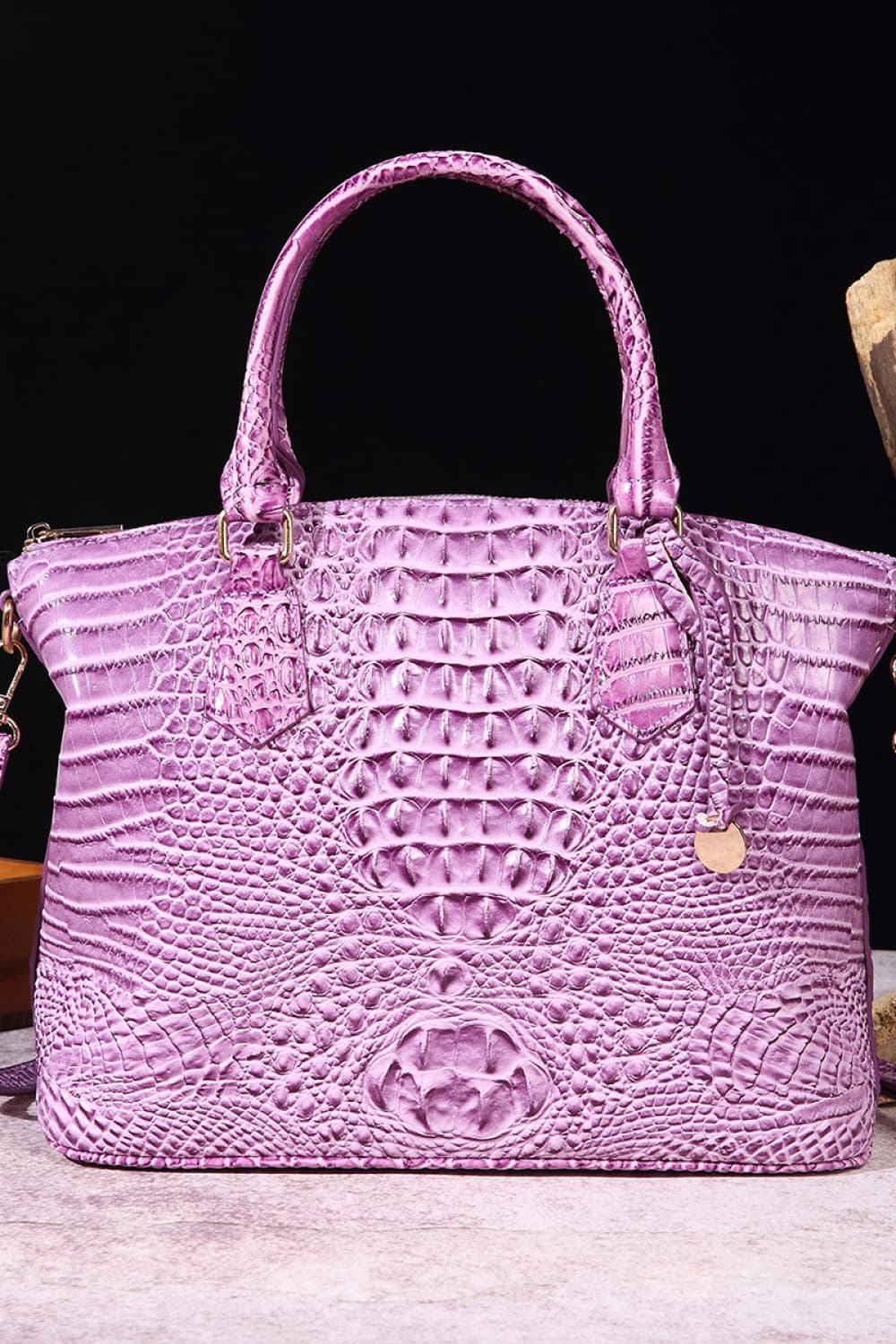 Trendsi PU leather handbag with top handles and gold-tone hardware, stylish and spacious for everyday use.