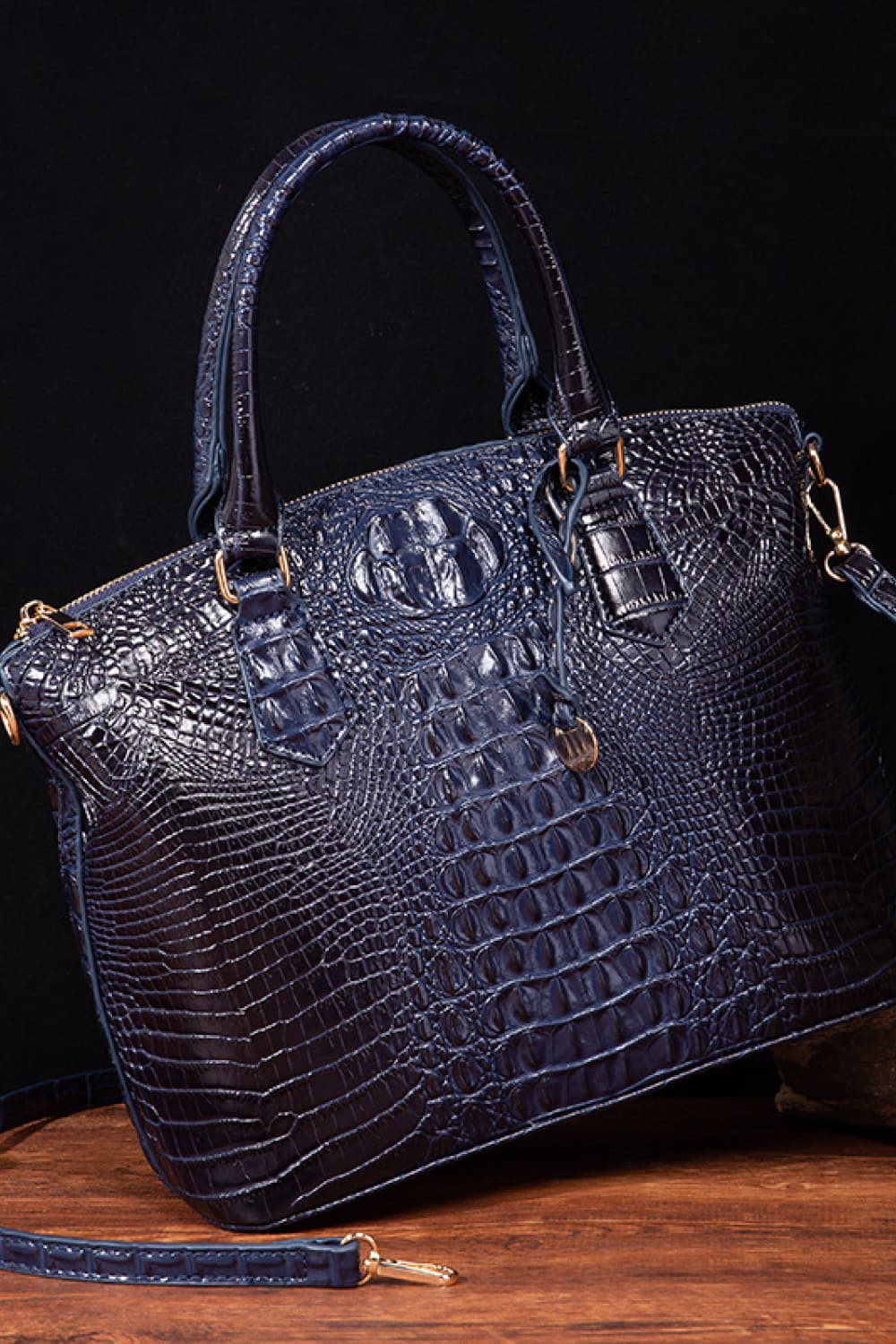 Trendsi PU leather handbag with top handles and gold-tone hardware, showcasing its elegant design and spacious interior.