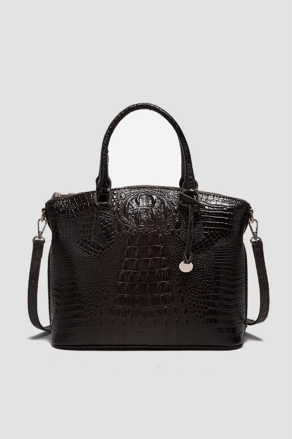 Trendsi PU leather handbag with silver hardware, featuring a structured design and top handle for stylish everyday use.