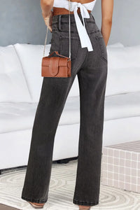 High-waisted vintage wash wide-leg jeans from Trendsi, showcasing relaxed fit and classic denim style.