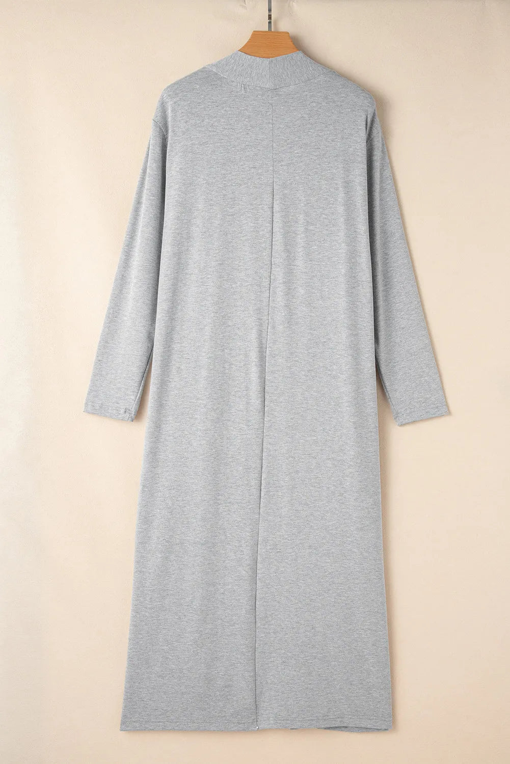 Gray open-front long sleeve cardigan and matching pants lounge set by Trendsi, perfect for cozy casual wear.